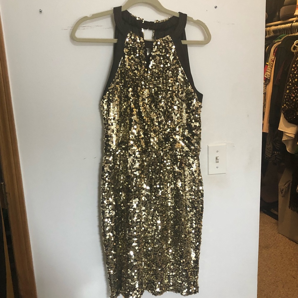Gold sequin Tahari cocktail dress